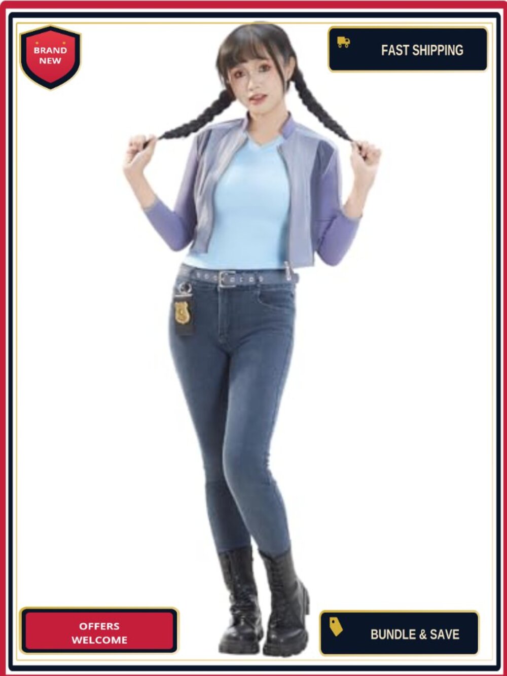 Police Cosplay Costume T-Shirt & Jacket Set with Ears and Tail